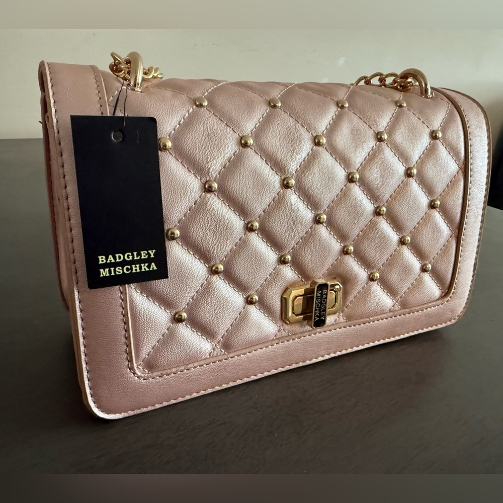 Bridal Badgley Mischka Metallic Pink Studded Crossbody Bag